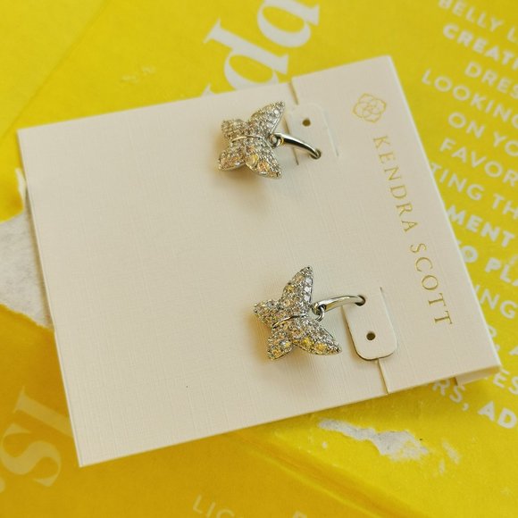 Kendra Scott Lillia Crystal Butterfly White Crystal Drop Earrings - Silver New - Picture 2 of 3